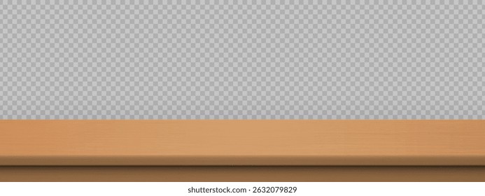 Wood table. Realistic wooden surface with soft shadow on transparent background. Kitchen element mockup for product display or interior design. Vector Illustration.