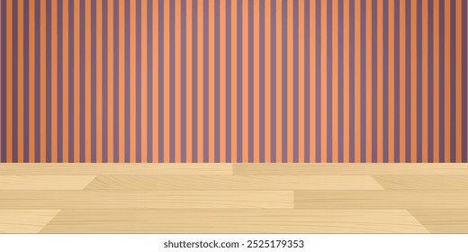 Wood table top with copy space to show product on orange and violet color striped background for halloween theme concept, Vector illustration
