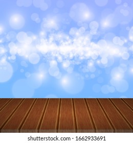 Mesa de madera sobre fondo del cielo. Ilustración del vector