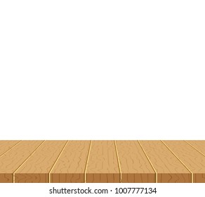 Wood table top on white background. Vector illustration.