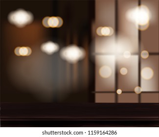Wood table top on white blurred abstract background from building hallway - can be used for display or montage your products Vector illustration