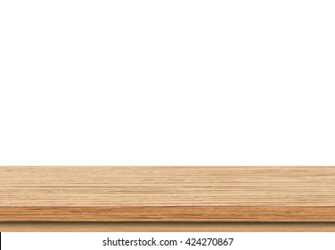 Wood table top on white background, Use as product display montage - Vector