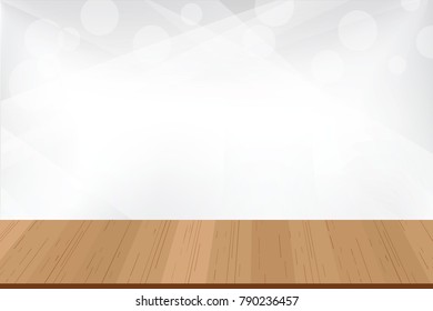 Wood table top on white blurred abstract background Bokeh - can be used for display or montage your products. Vector illustration.