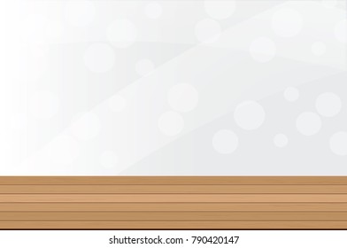 Wood table top on white blurred abstract background Bokeh - can be used for display or montage your products. Vector illustration.