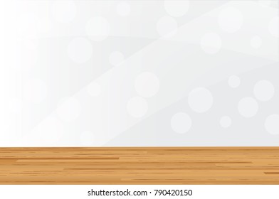Wood table top on white blurred abstract background Bokeh - can be used for display or montage your products. Vector illustration.