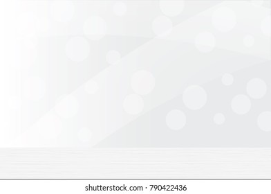 Wood table top on white blurred abstract background Bokeh - can be used for display or montage your products. Vector illustration.