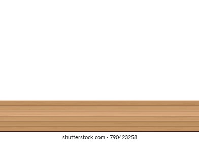 Wood table top on white blurred white background- can be used for display or montage your products. Vector illustration.