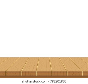 Wood table top on white background. Vector illustration.