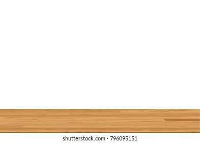 Wood table top on white background. Vector illustration.