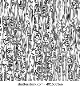 Wood Texture. Abstract Hand Drawn Seamless Pattern. Black and White Doodle Style Ink pen Drawing. Vector background.