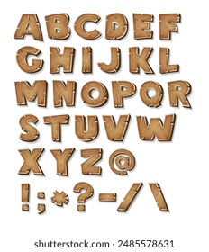 Wood texture alphabet with sign vector illustration