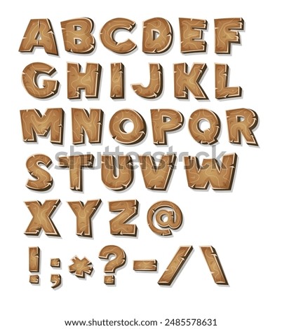 Wood texture alphabet with sign vector illustration