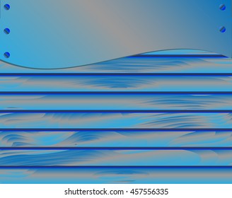 Wood texture background of blue painted boards with a metal plate. Realistic vector illustration. 