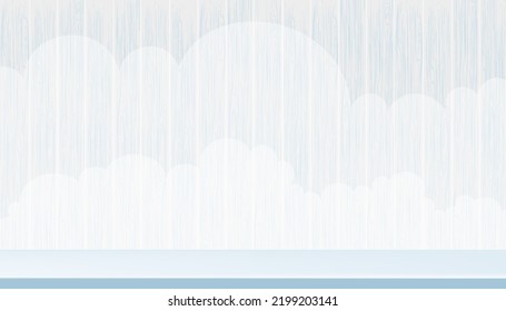 Wood texture background with blue shelf, 3D Display studio room with  step stand and clouds sky on blue wooden panel wall, Vector illustration backdrop banner for product presentation, Sale, Promotion