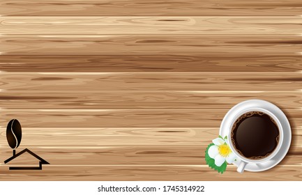  wood texture background with coffee  flowers  logo vector illustration