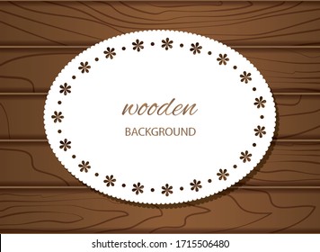 Fondo de textura de madera con marco doily. Plantilla decorativa con espacio de copia. Ilustración del vector