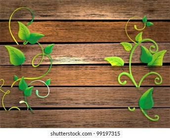 wood texture background with green plant, beautiful vector illustration