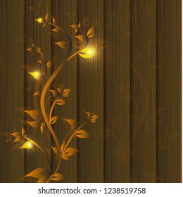 Wood texture background with orange leaves. Vector illustration.