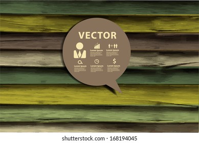 Wood texture background, With paper speech bubble icon, Vector illustration template design