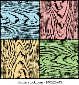 Wood texture background seamless pattern. Empty plank with annual years circles. Backdrop size square format. Blue, red, yellow, green color swatch template. Vector illustration design elements 8 eps