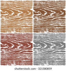 Wood texture background. Set 03 Empty natural pattern swatch template in four colors. Realistic plank with annual years circles. Backdrop size square format. Vector illustration design elements 8 eps