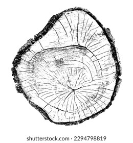 Geschälte Holzstruktur auf weißem Hintergrund. Schnittbaumringe schneiden Scheiben. Rundhölzernes Design. Vektorgrafik, EPS10.