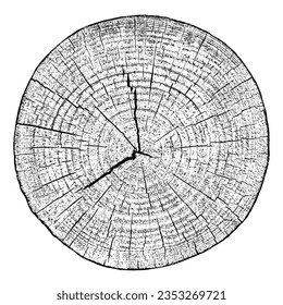 Textura de madera con problemas sobre fondo blanco. Los anillos de los árboles de sección transversal cortan la rebanada. Elementos de diseño de madera redonda. Ilustración del vector, EPS 10.