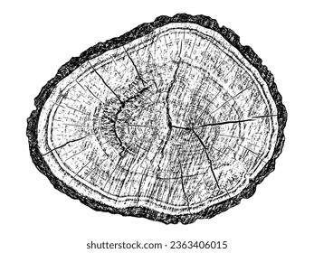 Geschälte Holzstruktur auf weißem Hintergrund. Schnittbaumringe schneiden Scheiben. Rundhölzernes Design. Vektorgrafik, EPS10.