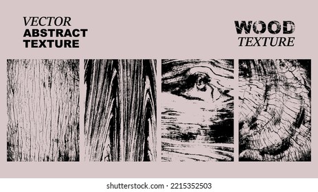 Wood texture overlay, high detail vector texture. Collection stamp with abstract wood effect, wavy scratch effect. Vector background textures v2.