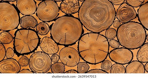 Wood texture pattern, log cut, tree rings pattern, vector design