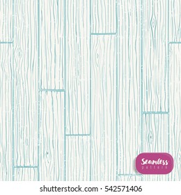 Wood texture seamless background, made of boards. Turquoise and white vector pattern.