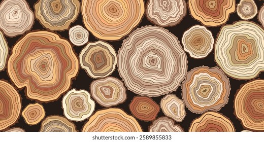 Wood texture, seamless pattern, log cut, tree rings pattern, vector design