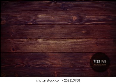 Wood texture, vector Eps10 illustration. Natural Dark Wooden Background.