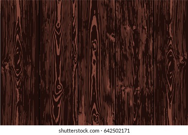 Wood texture, vector Eps10 illustration. Natural dark wooden background.