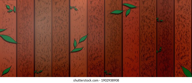 Textura de madera, ilustración vectorial EPS10. Fondo natural de madera oscura con pétalos que brotan a través de las tablas.