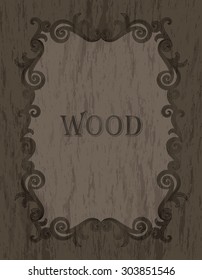 wood texture - vintage dark brown color vignette border on a cold brown wood background