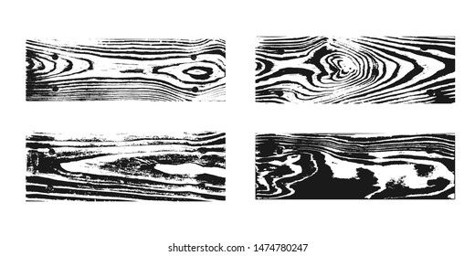 Wood texture white black set. Wooden planks pattern overlay texture. Grunge sketch effect. Crack motif for design wall, floor, rustic, old rough. Stylish retro abstract background Vector illustration