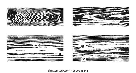 Wood texture white black set. Wooden planks pattern overlay texture. Grunge sketch effect. Crack motif for design wall, floor, rustic, old rough. Stylish retro abstract background Vector illustration