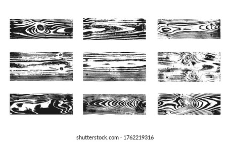 Wood texture white black set. Wooden planks pattern overlay texture. Grunge sketch effect. Crack motif for design wall, floor, rustic, old rough. Stylish retro abstract background Vector illustration