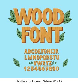 Wood Textured Cartoon Font. Wooden Bark Alphabet. Natural Typography.