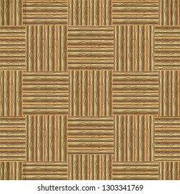 Wood textured vector seamless pattern. Checkered ornamental geometric background. Repeating striped backdrop. Geometric patterned texture with wooden ornament. Decorative pattern for design. 