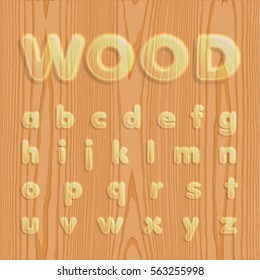 Wood texturized font set, vector illustration
