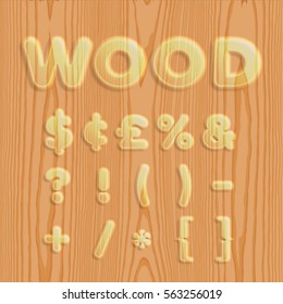 Wood texturized font set, vector illustration