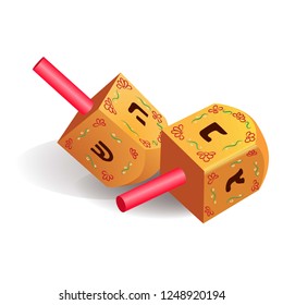 Wood traditional dreidel icon. Realistic illustration of wood traditional dreidel vector icon for web design isolated on white background