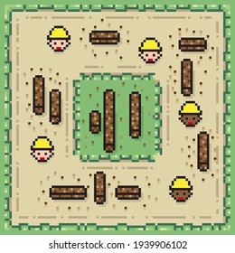 Wood transport engineer pixel art.  Work workers. Vector picture.