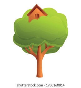 Wood tree house icon. Cartoon of wood tree house vector icon for web design isolated on white background