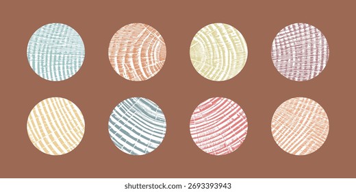 Wood tree pattern texture icon, trunk with annual circle line of age pictogram, set vector design