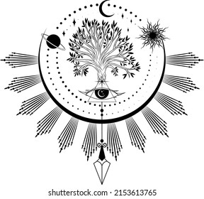 Wood. Tree poster. mystical elements. Tree of life.