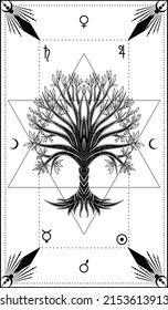 Wood. Tree poster. mystical elements. Tree of life.