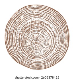 Wood tree ring texture cross section vector. Natural grain pattern circle background. Timber trunk log slice brown organic round annual growth crack split